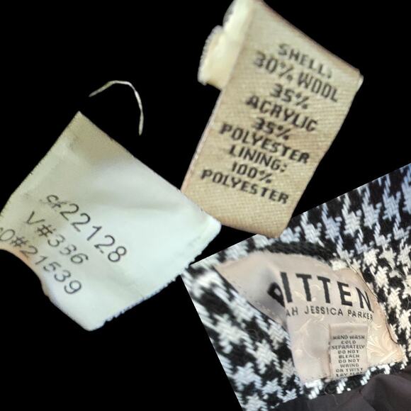 Bitten Houndstooth Wool Blend Coat Small Black & White Peacoat  Sex in the City - Picture 5 of 7